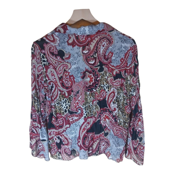 Sunny Leigh Womens Blouse Red & Cheetah Print Size Large Sheer Casual Boho Vibes - Picture 2 of 7